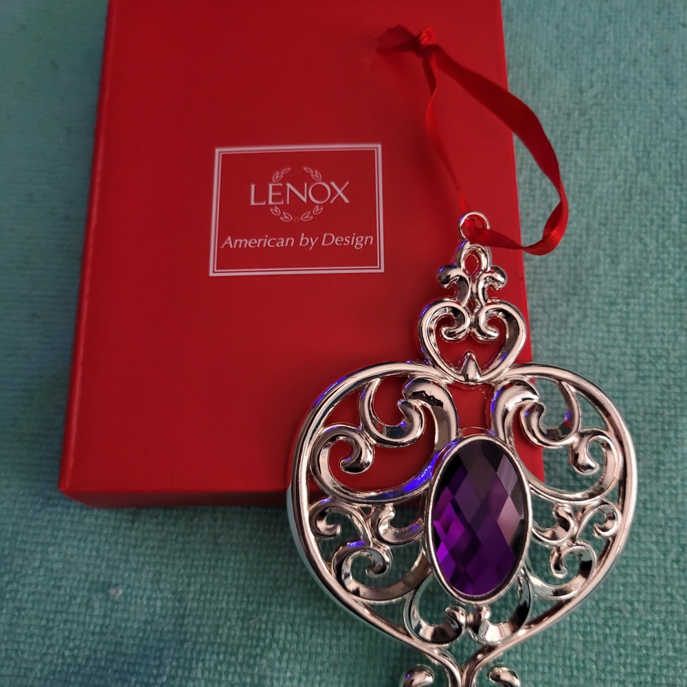 Lenox Silver Heart Ornament with Purple Gem